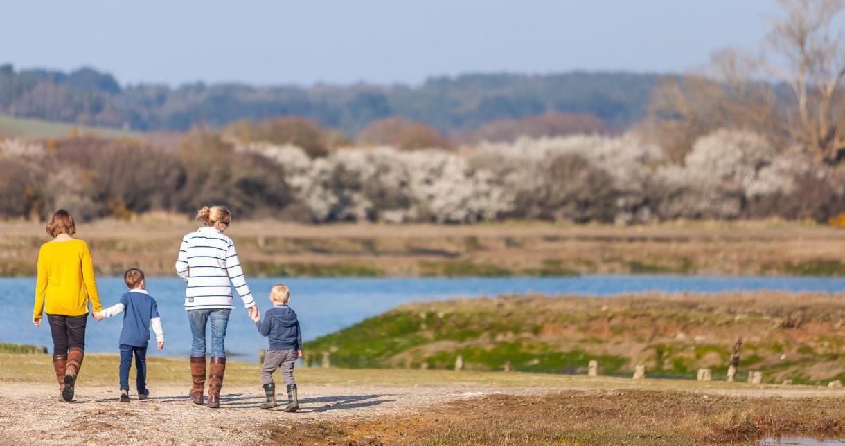 Family walking in Newtown National Nature Reserve