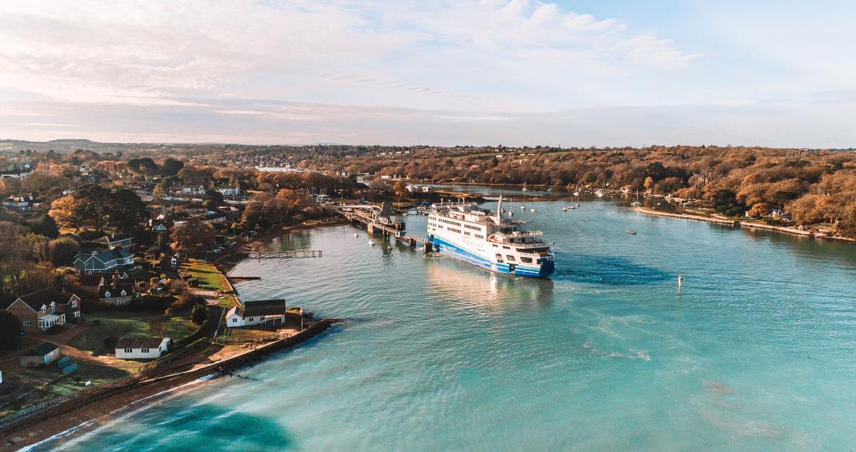 Wightlink vehicle ferry moored at Fishbourne