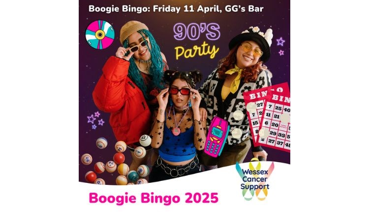 Boogie Bingo 90s night poster, charity event, what's on, Newport, Isle of Wight