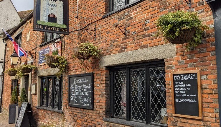 Outside view of The Castle Inn, Newport, pub, local produce