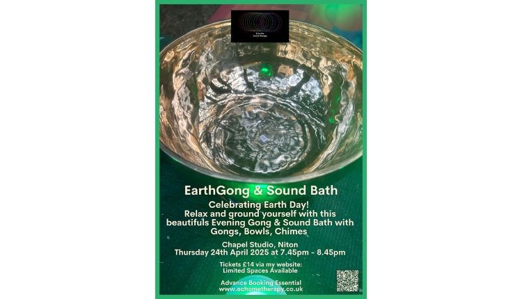 Earth Gong & Sound Bath poster, health & wellbeing, Niton, Isle of Wight, what's on, event