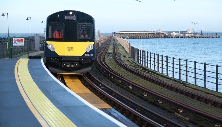 Island Line train travelling on Ryde Pier