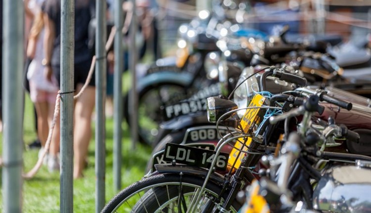 Isle of Wight, Events, Isle of Wight Steam Railway, Festival of Transport, image of line up of old motobikes
