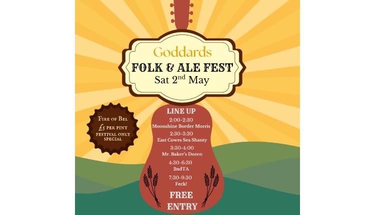 Isle of Wight, Things to do, Goddards Brewery, Guitar graphic in front of a sunset displaying line-up of event artists