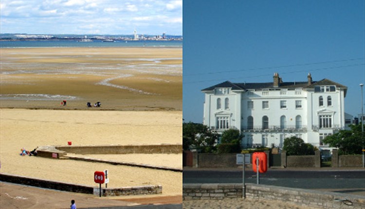 Ryde beach and outside view of Strand House, The Garden Apartment, self catering, Isle of Wight