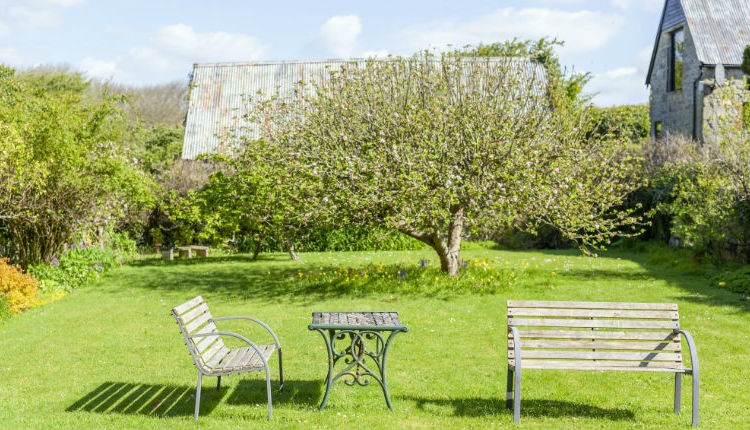 Outside garden area with benches at Gotten Manor Estate, Self catering, Isle of Wight