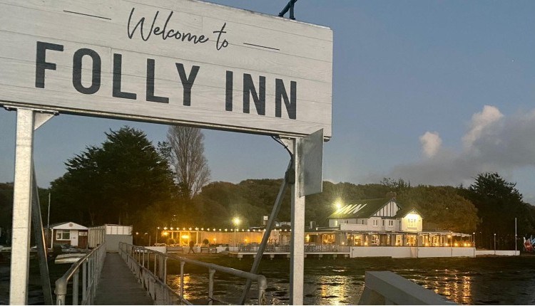 Outside view of The Folly Inn from the river, East Cowes, pub