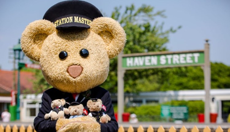 Isle of Wight, Things to Do, Isle of Wight Steam Railway, Teddy Bear Day, Image of station master teddy bear at Haven Street Station