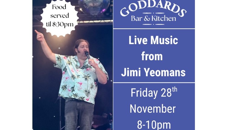 Jimmi Yeomans performing, live music poster, Goddards Bar and Kitchen, Isle of Wight, event, what's on, Things to do
