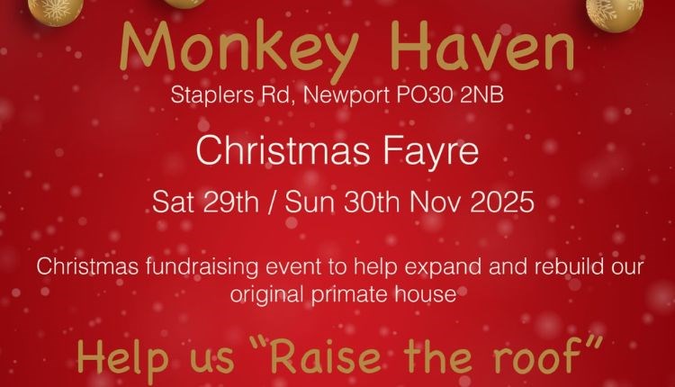 Christmas fayre poster, Monkey Haven event, children's activities, family fun, what's on, Isle of Wight