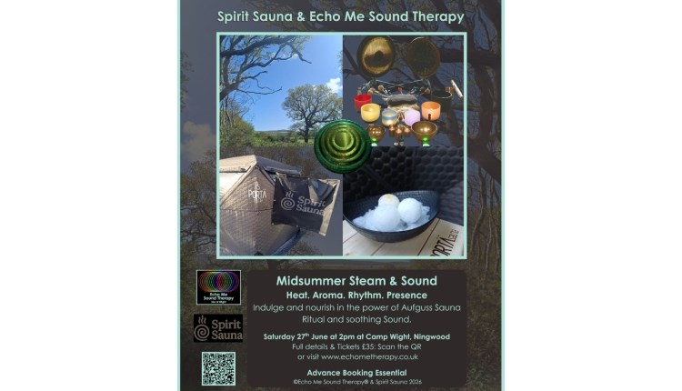 Visit Isle of wight, things to do, poster for steam and sound therapy sessions