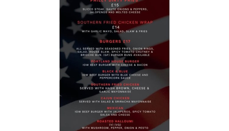 Visit isle of wight, things to do, menu for American themed evening.