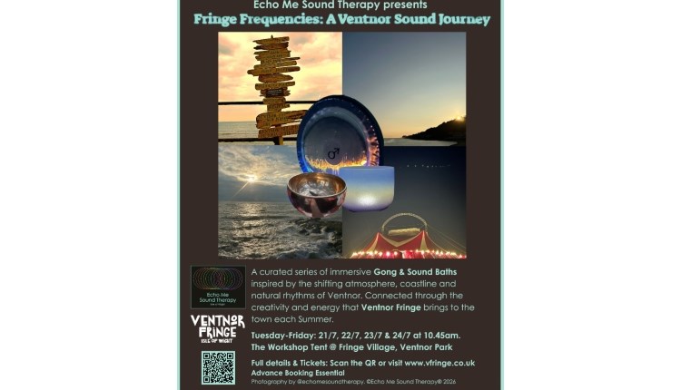 visit isle of wight, things to do, poster for sound bath and gong therapy
