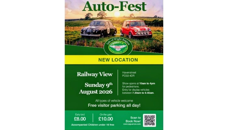 visit isle of wight, things to do, poster for car event with jaguar and mini in a field.
