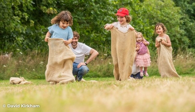 Children taking part in a sack race, Bembridge Windmill, National Trust, Isle of Wight, events, what's on - photo credit: David Kirkham