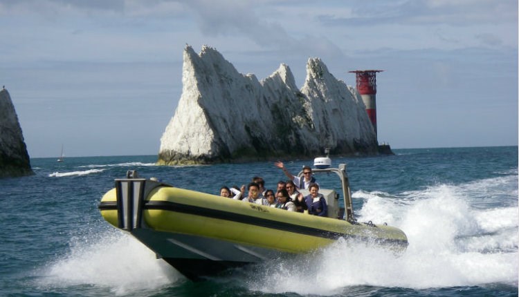 Group of people on a RIB around the Needles, Needles Pleasure Cruises, Isle of Wight, Things to do