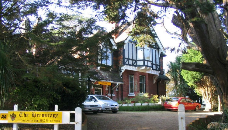 Front view of The Hermitage B&B and the driveway in front of B&B, bed and breakfast, Isle of Wight.