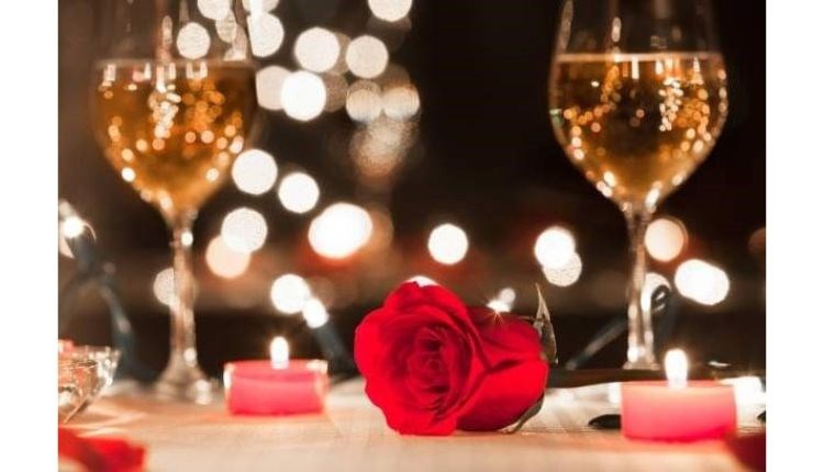 Rose, candles and two glasses of prosecco, Valentine's evening at Bourne Hall Hotel, romantic meal, food & drink, event, what's on