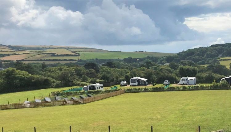 Campsite at Downsview CL with rolling countryside behind, touring and camping, Isle of Wight