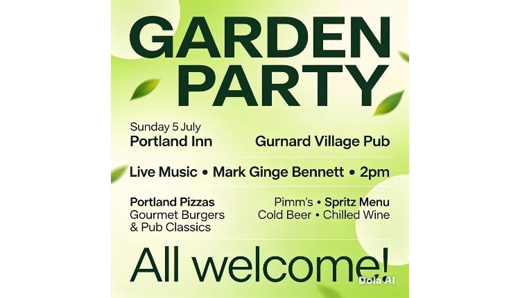 Garden Party poster, The Portland Inn, Gurnard, Isle of Wight