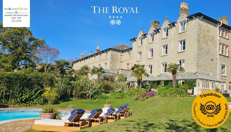 Outside view of The Royal Hotel, gardens and swimming pool, Ventnor, Isle of Wight, 4 stars, premier hotel, luxury hotel