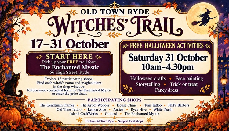 Witches trail event through Old Town Ryde, Isle of Wight, halloween, October half term, family friendly events