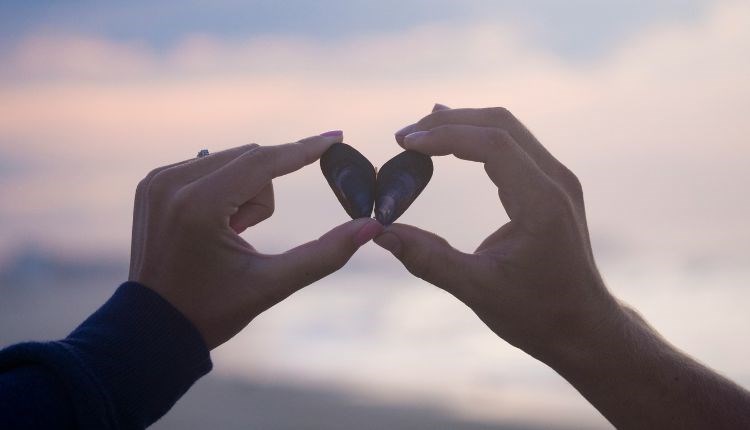 Couple holding a shell in the shape of a heart, The Seaview Hotel Valentines package, Isle of Wight