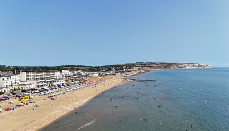 Aerial view of Sandringham Hotel from the sea, Sandown, Isle of Wight, accommodation, coastal hotel, sea view rooms, family friendly hotel