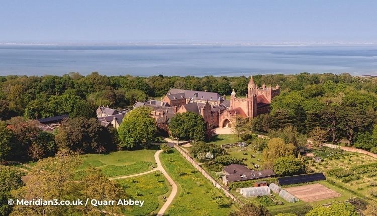 Aerial view of Quarr Abbey, Ryde, Isle of Wight, things to do, history, family, island life