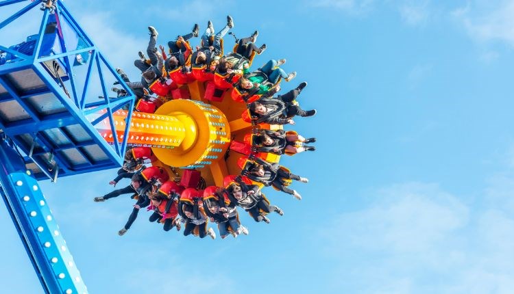 People on the Extinction ride at Blackgang Chine, theme park, family fun, children's activities, extreme rides, Isle of Wight