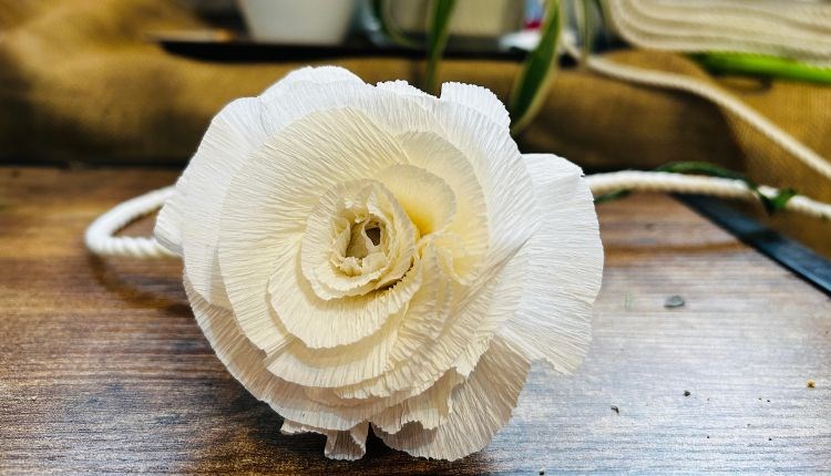 Crepe paper rose garland created at Island CraftWorks, art and craft, craft workshop, Ryde, Isle of Wight, activity, children activities, group activi