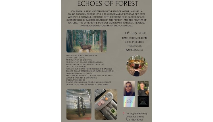 Isle of Wight, Things to do, wellbeing retreat poster for reiki and sound baths