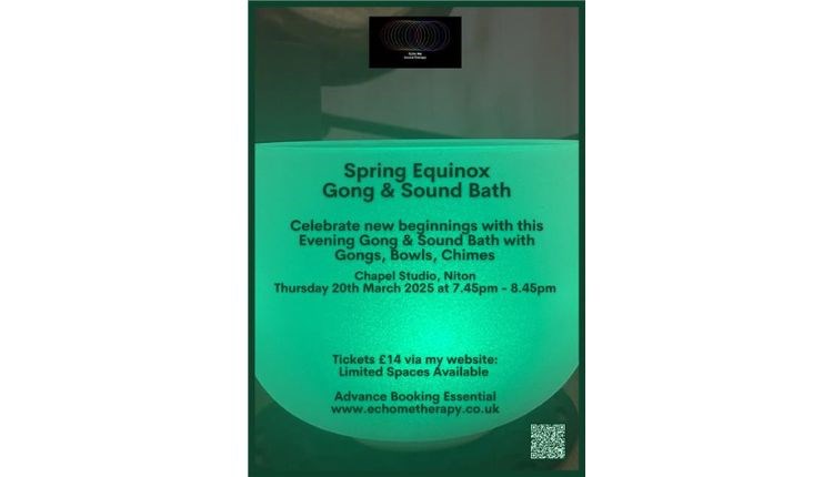 Spring Equinox Gong & Sound Bath poster, health and wellbeing, Niton, Isle of Wight, what's on, event