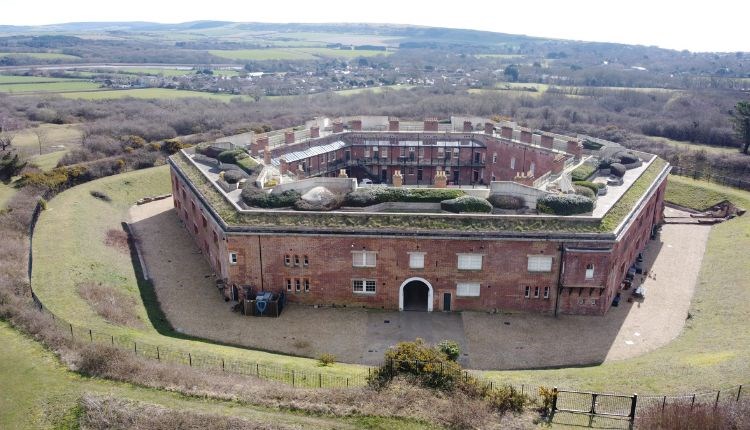 Aerial view of the Golden Hill Fort, The Tap Room, house in historic fort, self catering, Freshwater, Isle of Wight