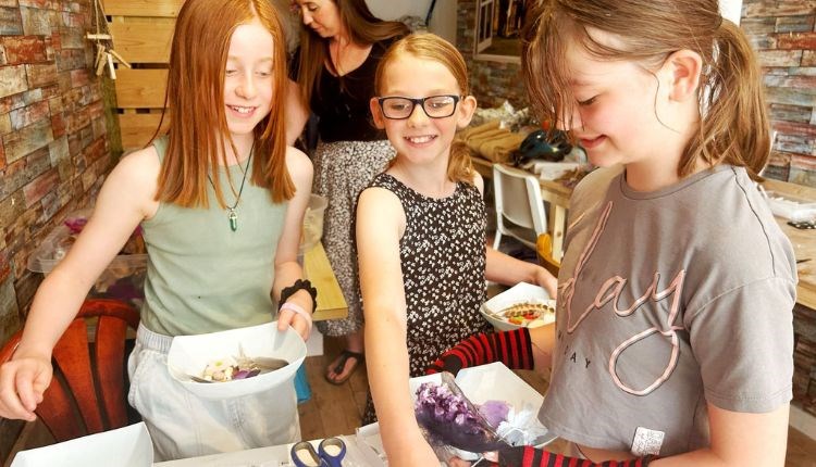 Children enjoying the craft workshop at Island CraftWorks, Ryde, Isle of Wight, family, children's activity, group, workshops