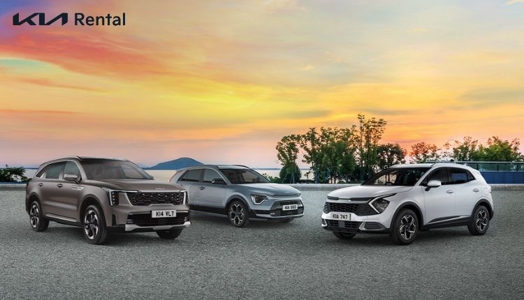 Selection of cars stationary with a sunset in the background, Leslies Kia Rental, car hire, Isle of Wight