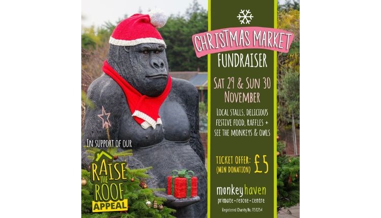 Christmas market poster, Monkey Haven event, children's activities, family fun, what's on, Isle of Wight