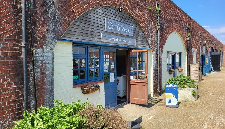 Outside of Cafe Verdi at Fort Victoria Park, Yarmouth, eating out