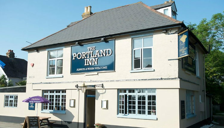 Outside view of the Portland Inn, Gurnard, local produce, pub