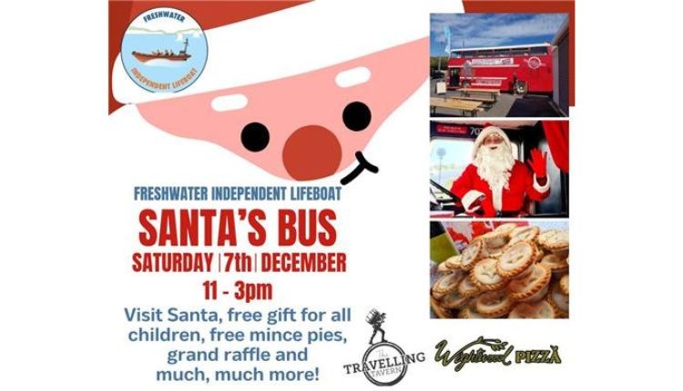 Santa's Bus poster, children's event, Meet Father Christmas, Freshwater, Isle of Wight