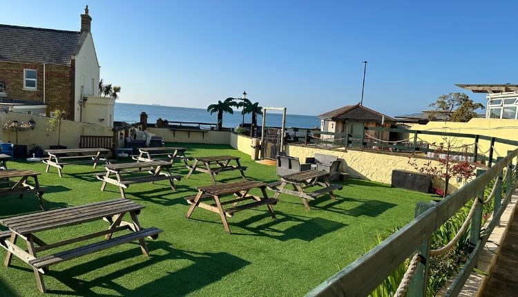 Sea view from outside dining area at Sands Hotel, Sandown, Isle of Wight