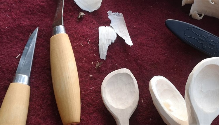 Tools and wooden spoons, creative workshop at The Garlic Farm, Isle of Wight, what's on, event