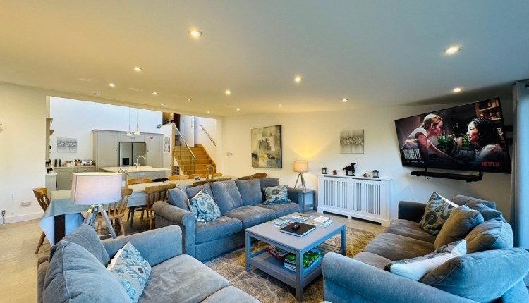 Open plan kitchen, dining and living areas at Woodlands, Seaview, Isle of Wight, self catering