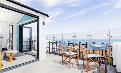 Chairs on decking with sea views at The Observatory, Classic Cottages, Isle of Wight, self catering, accommodation