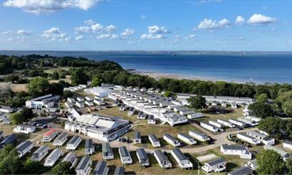 Aerial view of Nodes Point Holiday Park, camping, caravans, glamping, St Helens, Isle of Wight