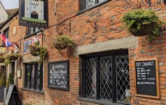 Outside view of The Castle Inn, Newport, pub, local produce