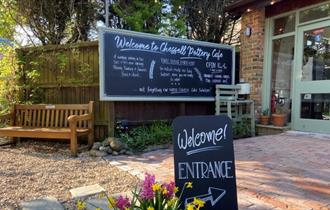 Isle of Wight, Eating Out, Chessell Pottery Cafe, Welcome Board
