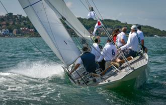 Group of people sailing a yacht on the Solent, Isle of Wight, What's On, Cowes Classics Regatta - Copyright: Tim Jeffreys