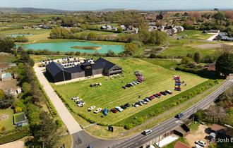 Aerial view of Goddards Brewery, vintage vehicles event, Isle of Wight, Summer, What's on