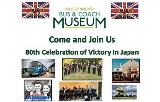 VJ celebration event poster at Isle of Wight Bus & Coach Museum, Ryde, history, what's on